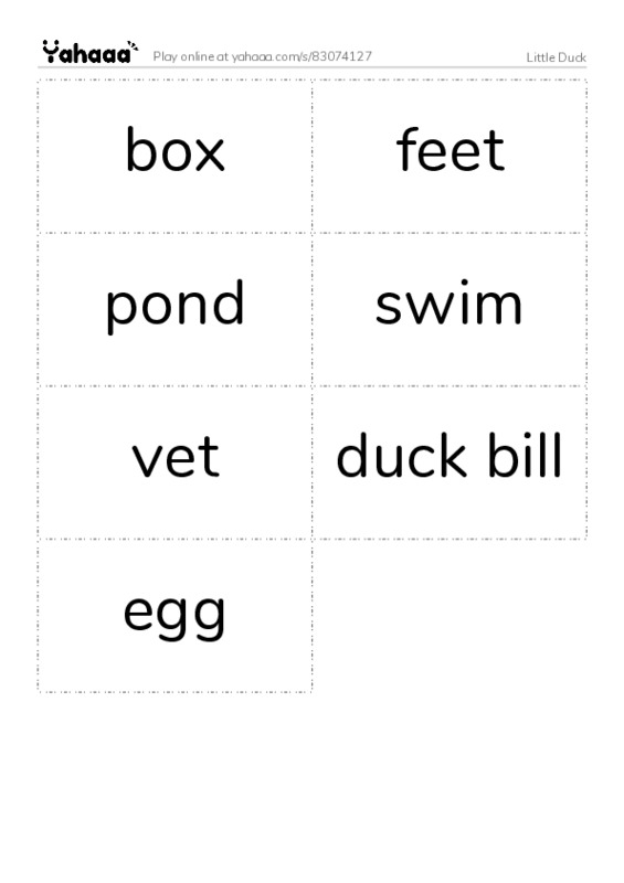 Word flashcards worksheet for Little Duck