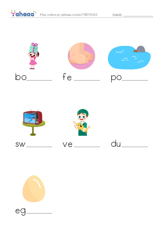 Finish the word worksheet for Little Duck