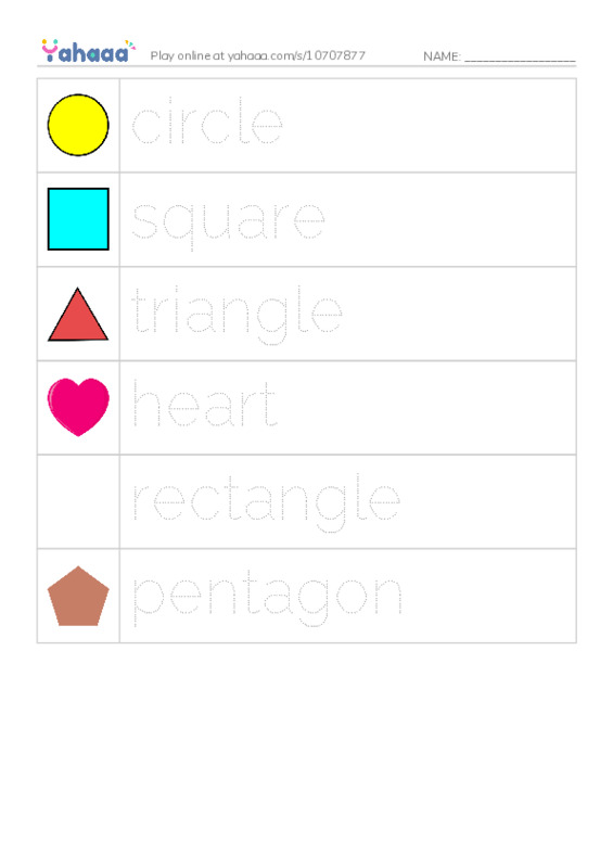 Picture and word rows worksheet for Shapes-ESL Kindergarten