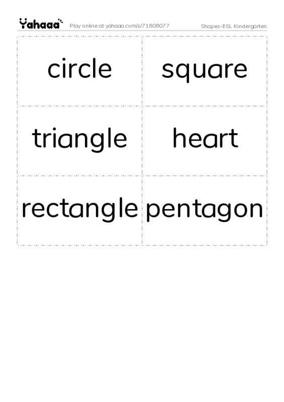 Word flashcards worksheet for Shapes-ESL Kindergarten