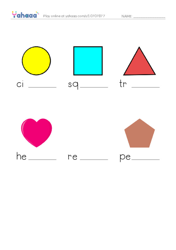 Finish the word worksheet for Shapes-ESL Kindergarten
