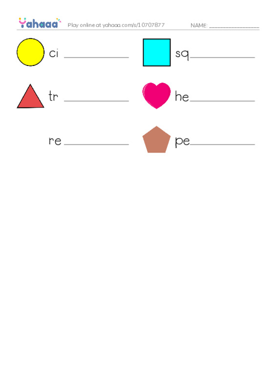 Write the word rows worksheet for Shapes-ESL Kindergarten