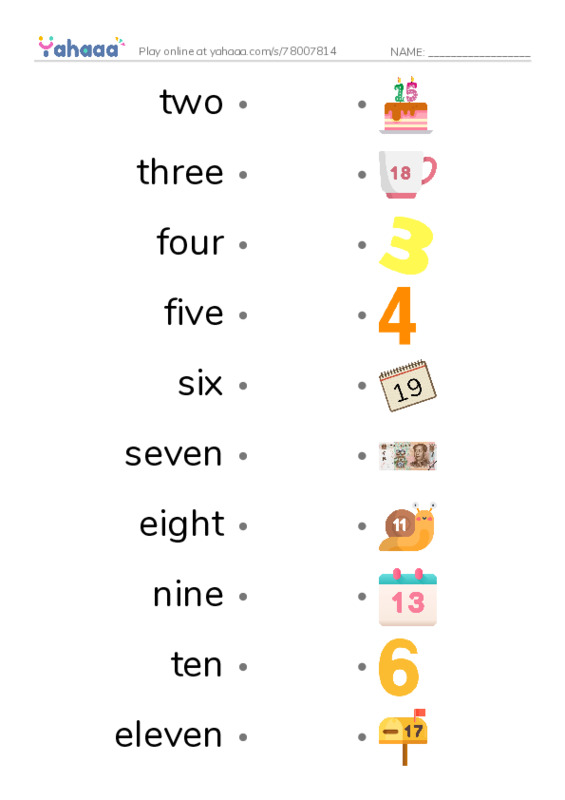 Draw a line to match worksheet for BG. Numbers 1-20