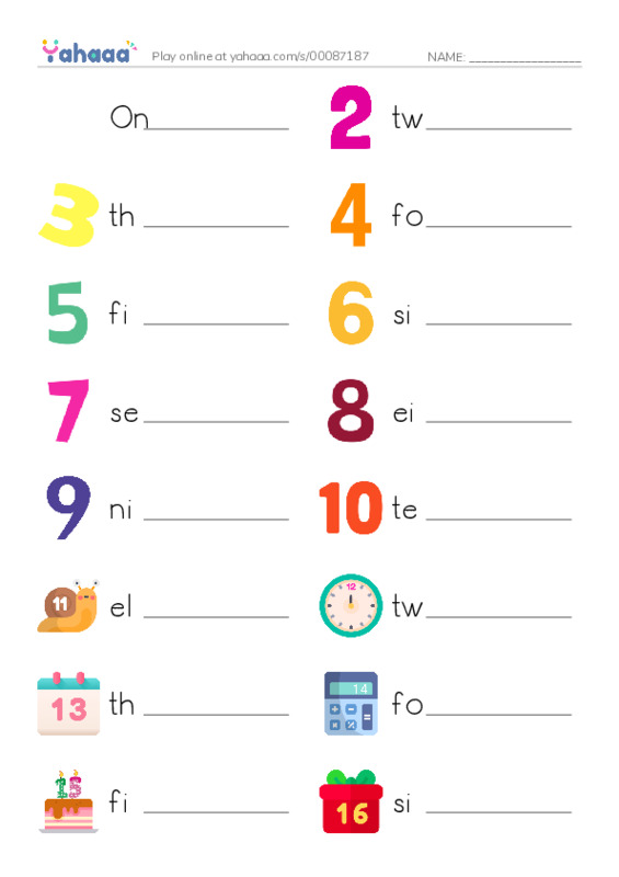Write the word rows worksheet for BG. Numbers 1-20