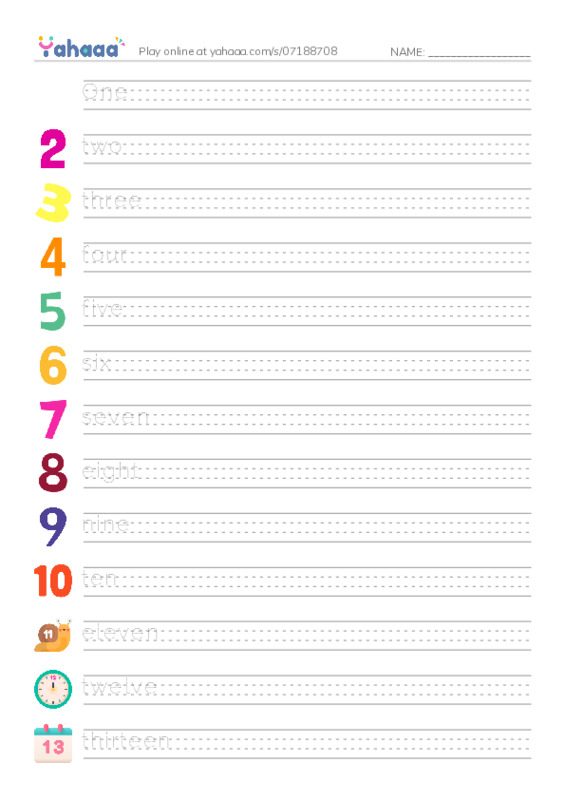 Handwriting lines worksheet for BG. Numbers 1-20