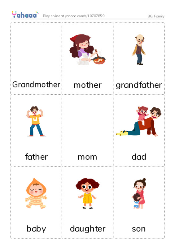 Picture flashcards worksheet for BG. Family