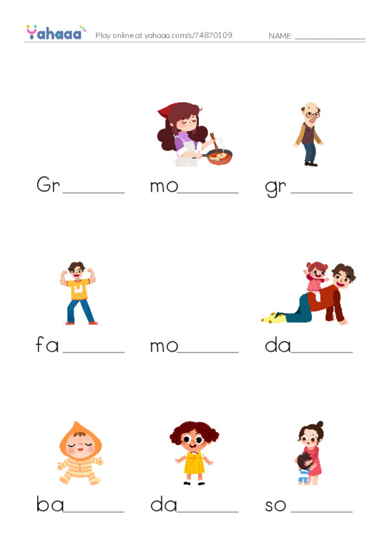 Finish the word worksheet for BG. Family