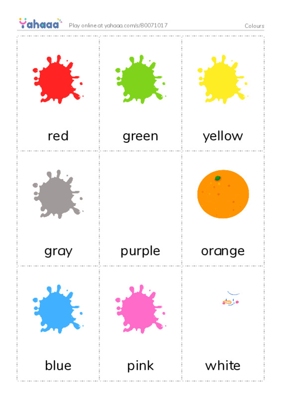 Picture flashcards worksheet for Colours