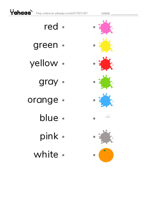 Draw a line to match worksheet for Colours