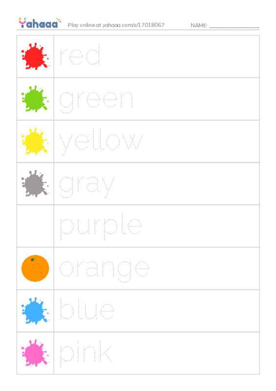 Picture and word rows worksheet for Colours