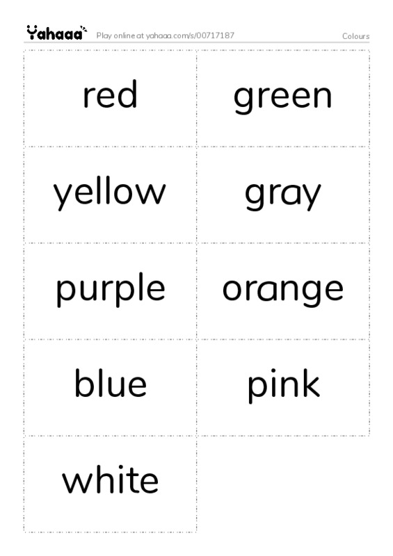 Word flashcards worksheet for Colours