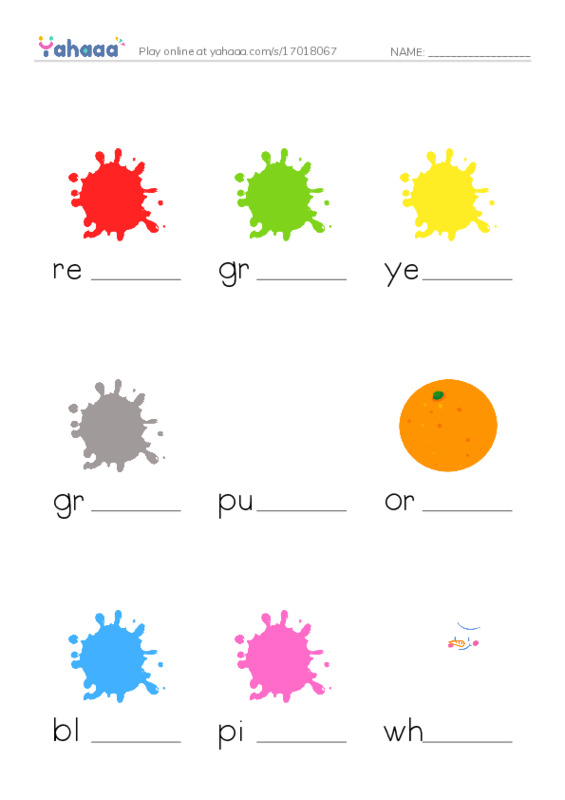 Finish the word worksheet for Colours
