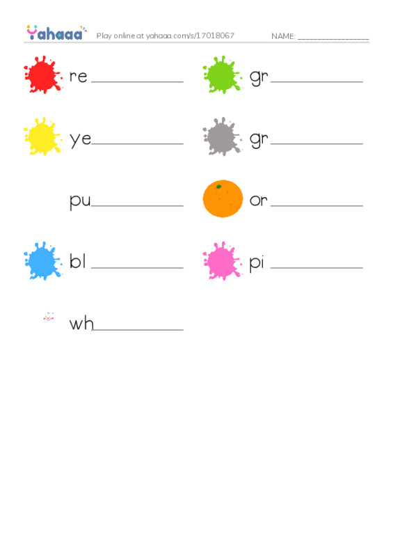 Write the word rows worksheet for Colours