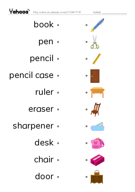 Draw a line to match worksheet for In the classroom