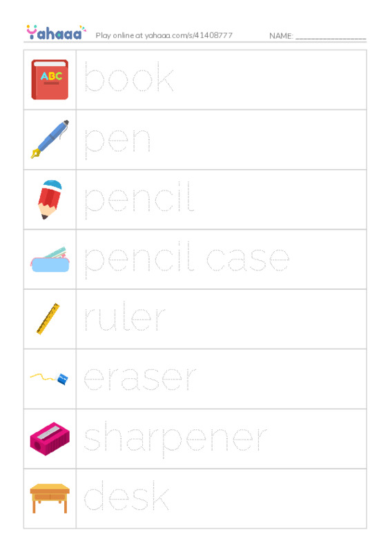 Picture and word rows worksheet for In the classroom
