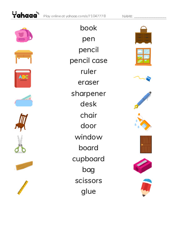 Match both sides worksheet for In the classroom
