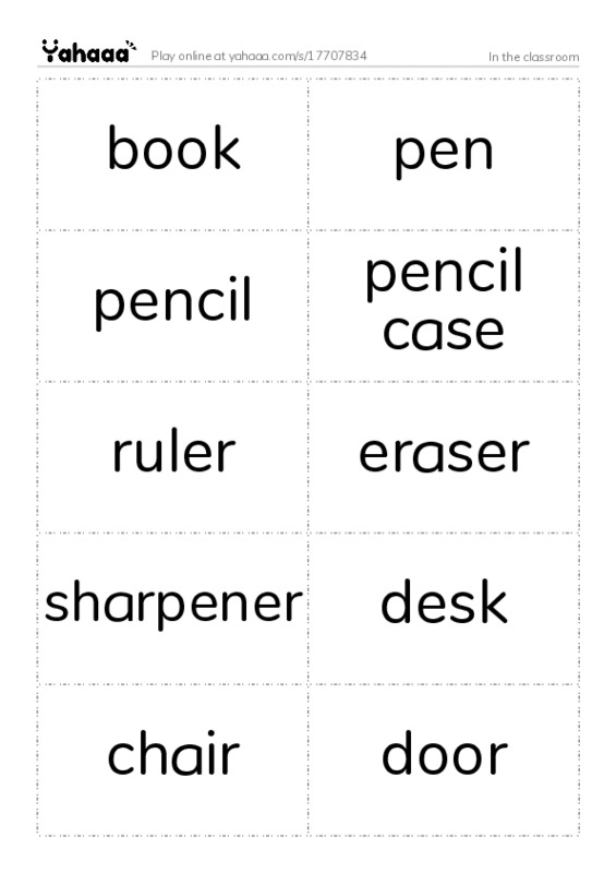 Word flashcards worksheet for In the classroom