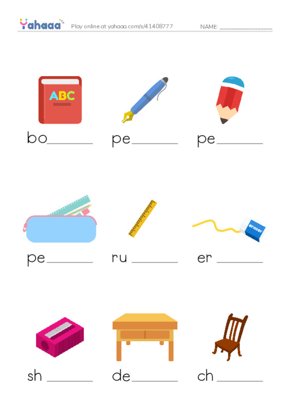 Finish the word worksheet for In the classroom