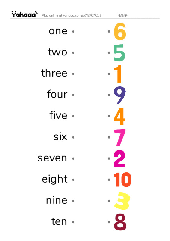 Draw a line to match worksheet for Numbers