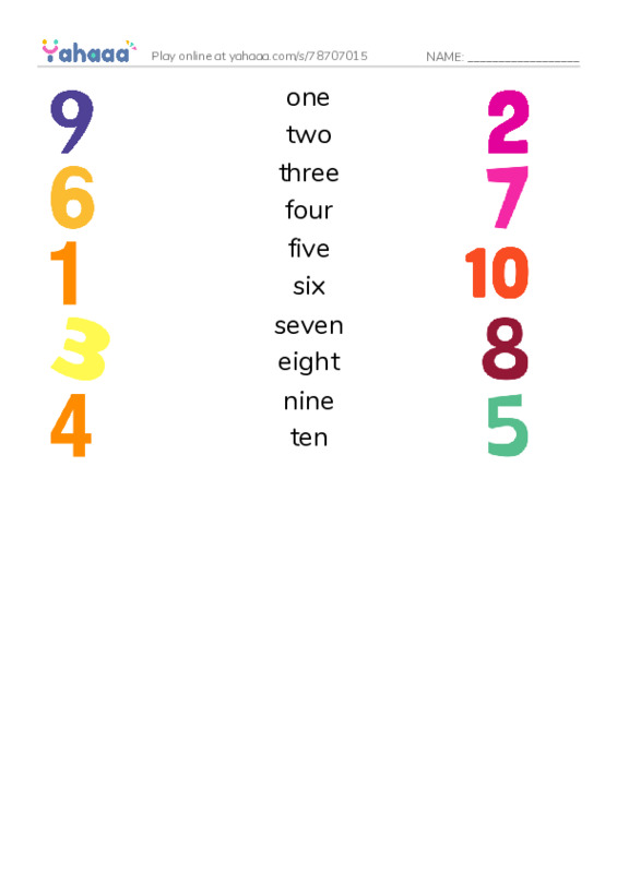 Match both sides worksheet for Numbers