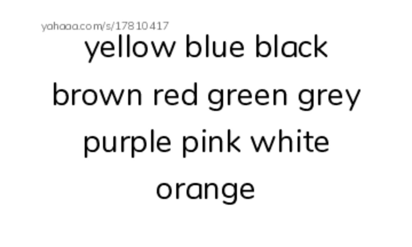 Index cards, words only worksheet for Colour