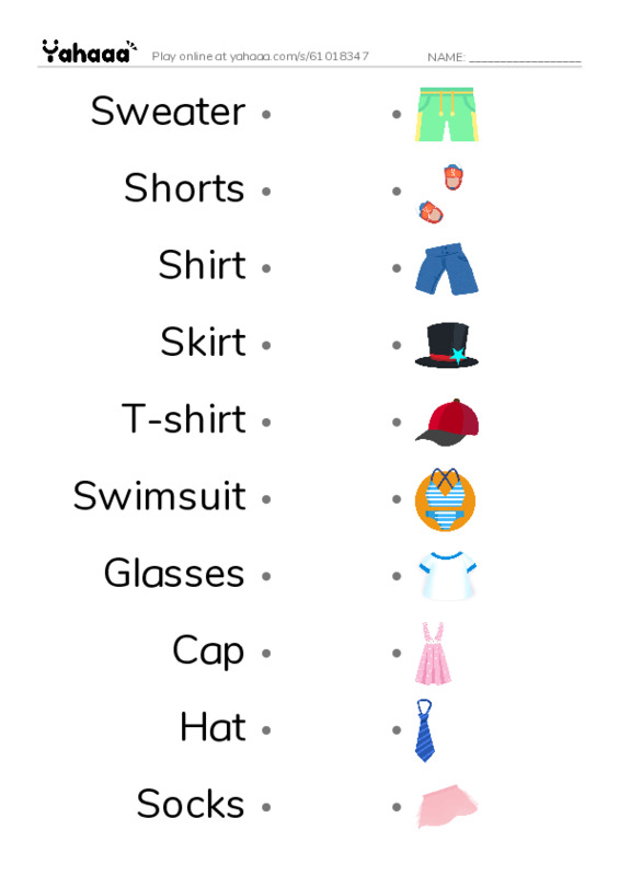 Draw a line to match worksheet for BG. Clothes