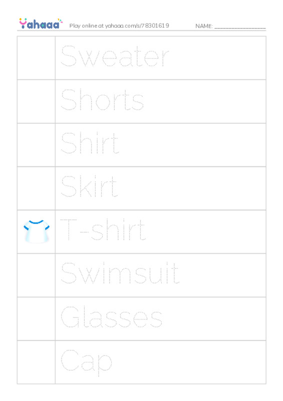 Picture and word rows worksheet for BG. Clothes