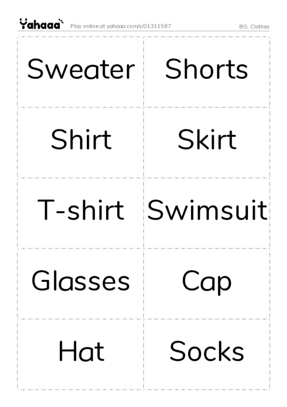 Word flashcards worksheet for BG. Clothes