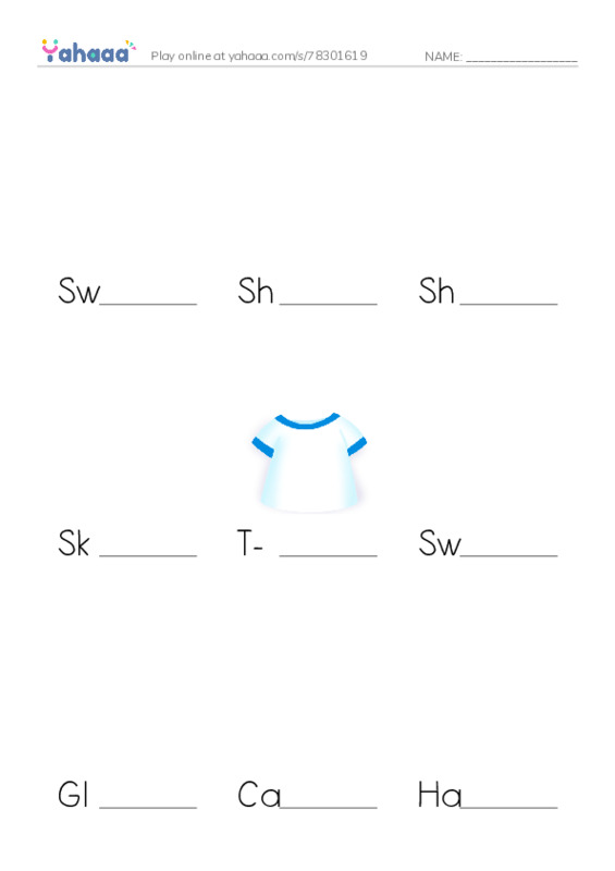 Finish the word worksheet for BG. Clothes