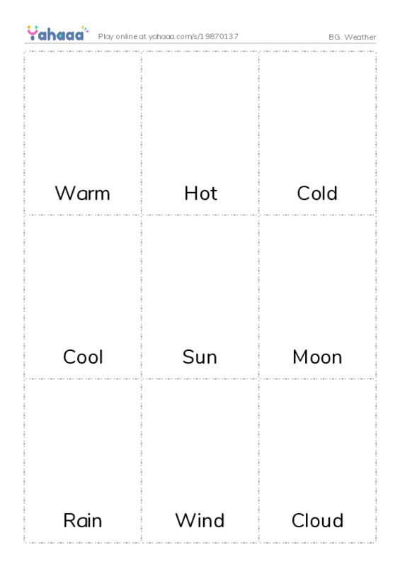 Picture flashcards worksheet for BG. Weather