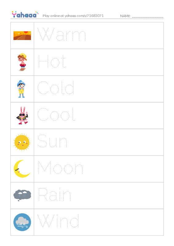 Picture and word rows worksheet for BG. Weather
