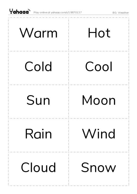 Word flashcards worksheet for BG. Weather