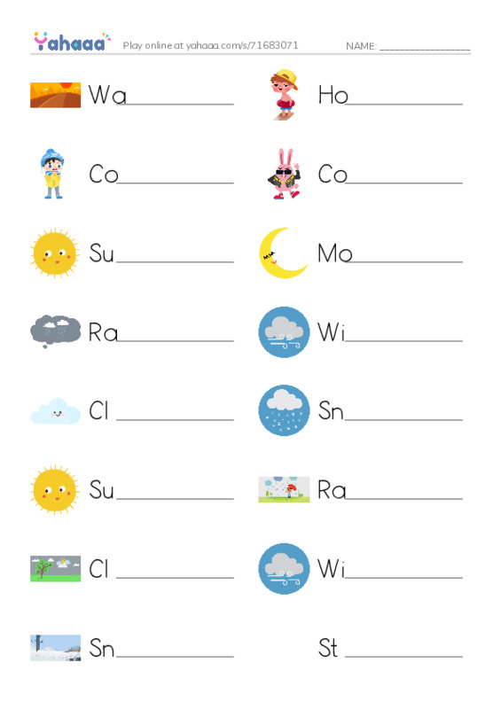 Write the word rows worksheet for BG. Weather