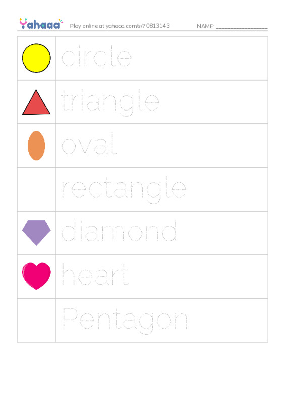Picture and word rows worksheet for shapes