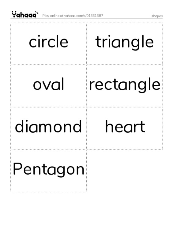 Word flashcards worksheet for shapes
