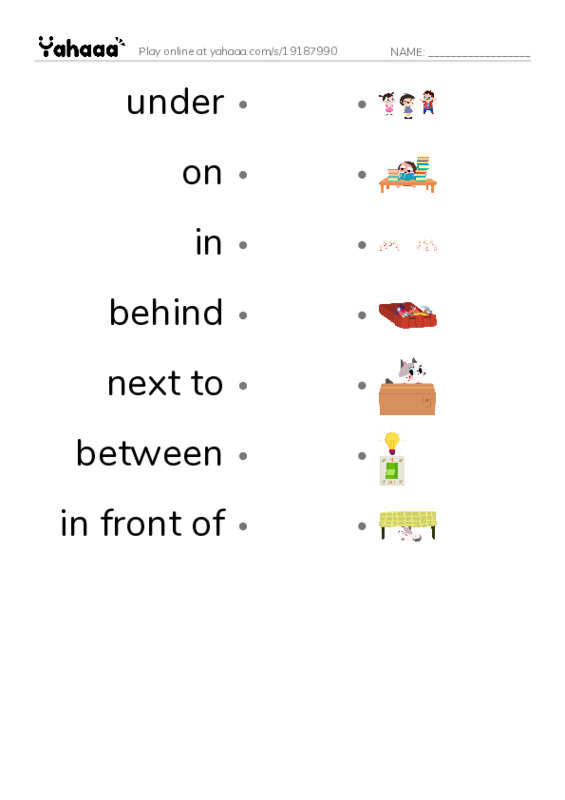 Draw a line to match worksheet for BG. Preposition