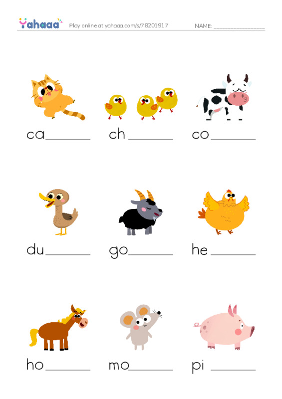 Finish the word worksheet for Farm