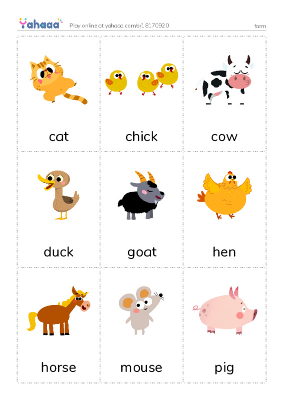 Picture flashcards worksheet for farm