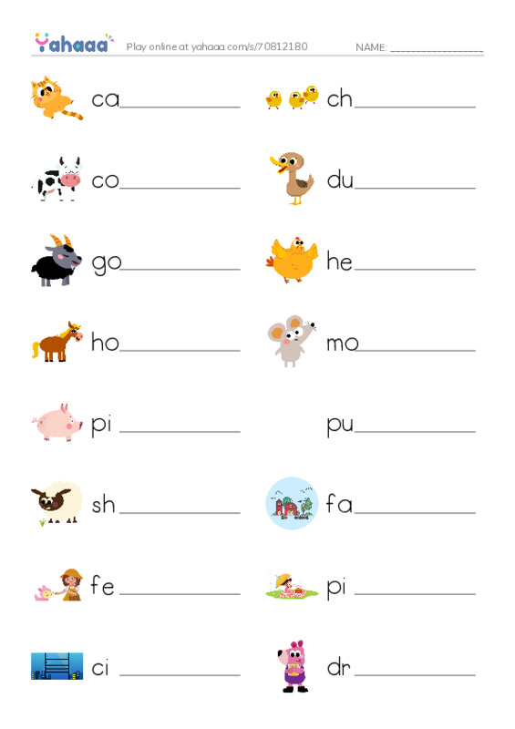 Write the word rows worksheet for farm