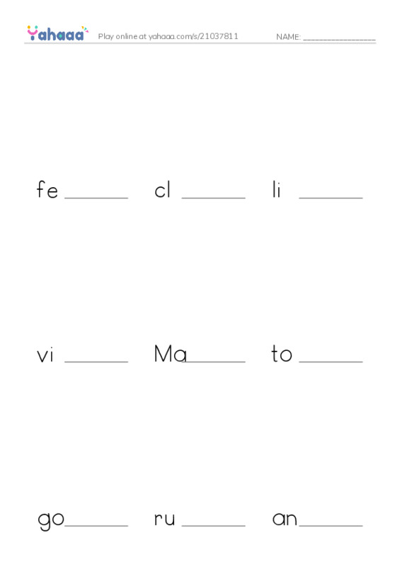 Finish the word worksheet for feed the chickens, clean the barn, lives in the city and 6 more