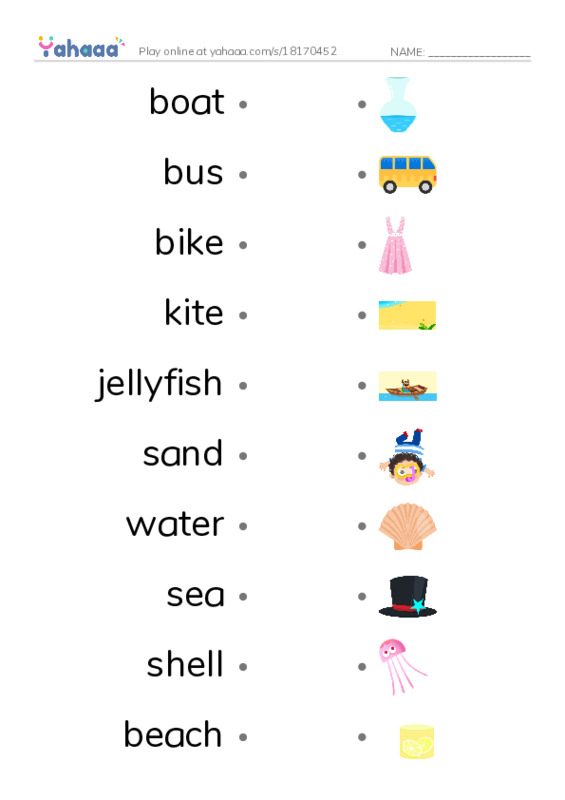 Draw a line to match worksheet for Unit 15. At the beach