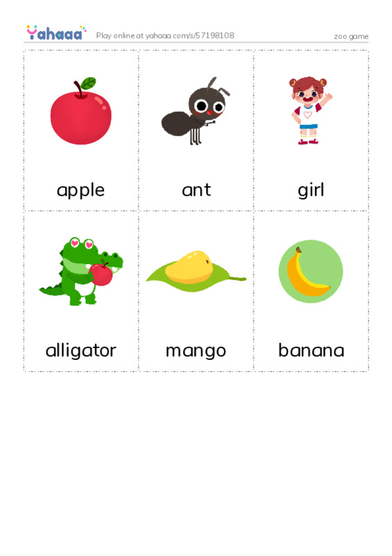 Picture flashcards worksheet for zoo game