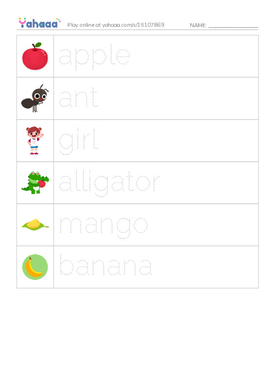 Picture and word rows worksheet for zoo game