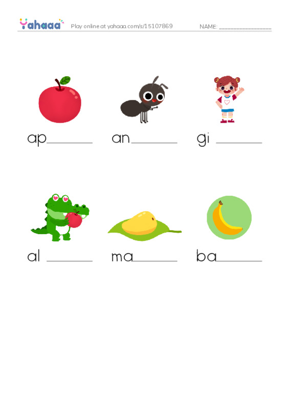 Finish the word worksheet for zoo game