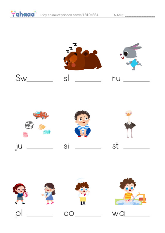 Finish the word worksheet for BG. Action verbs