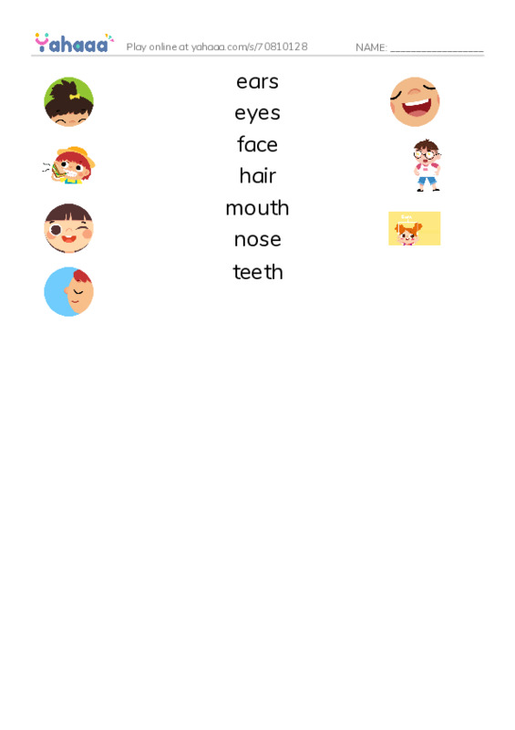 Match both sides worksheet for Kid's Box 1 Unit 6 My face