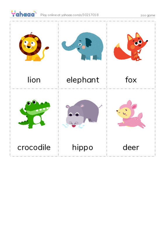 Picture flashcards worksheet for zoo game