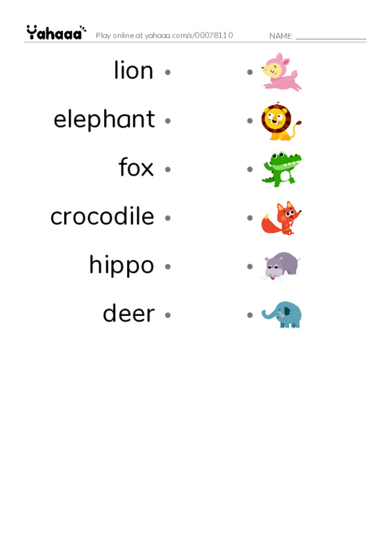Draw a line to match worksheet for zoo game