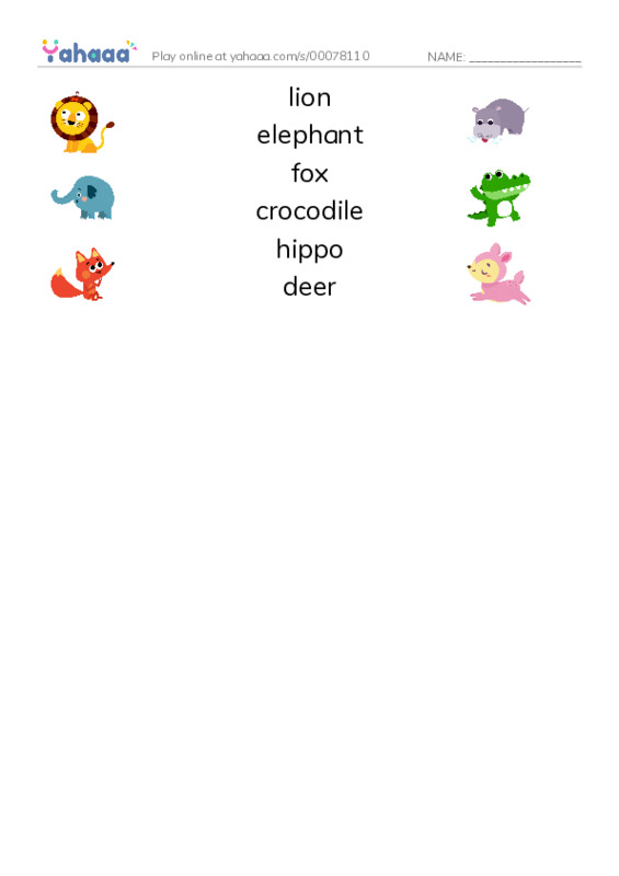 Match both sides worksheet for zoo game