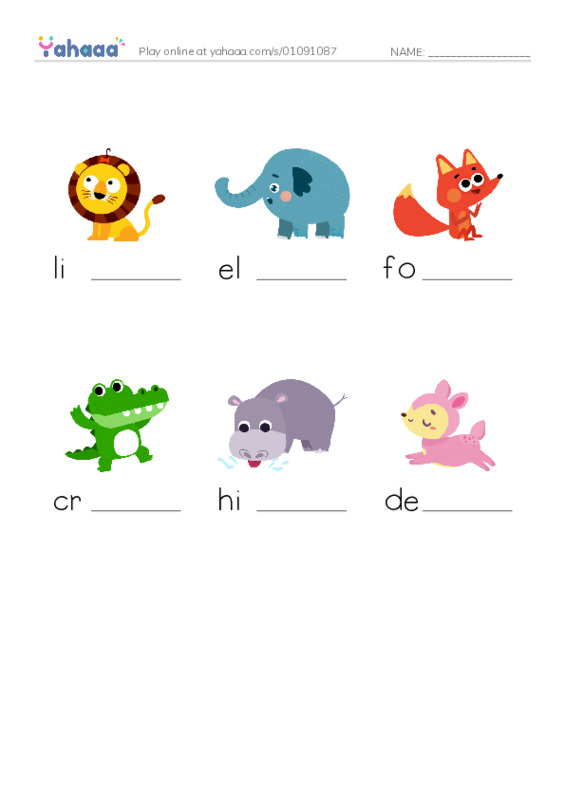 Finish the word worksheet for zoo game